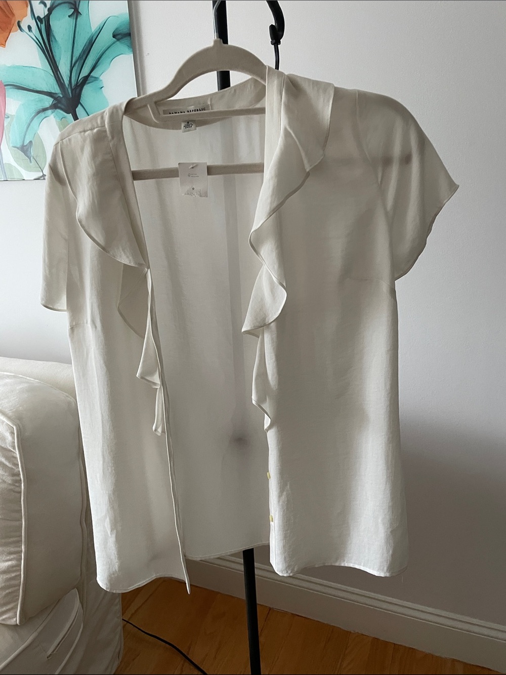 Banana Republic Cream Ruffle-Trim Short Sleeve Blouse